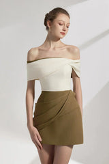 A-line Cotton Twill Mini Dress in Kahki