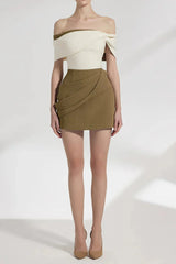 A-line Cotton Twill Mini Dress in Kahki