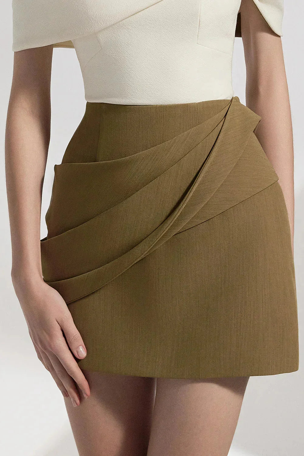 A-line Cotton Twill Mini Dress in Kahki