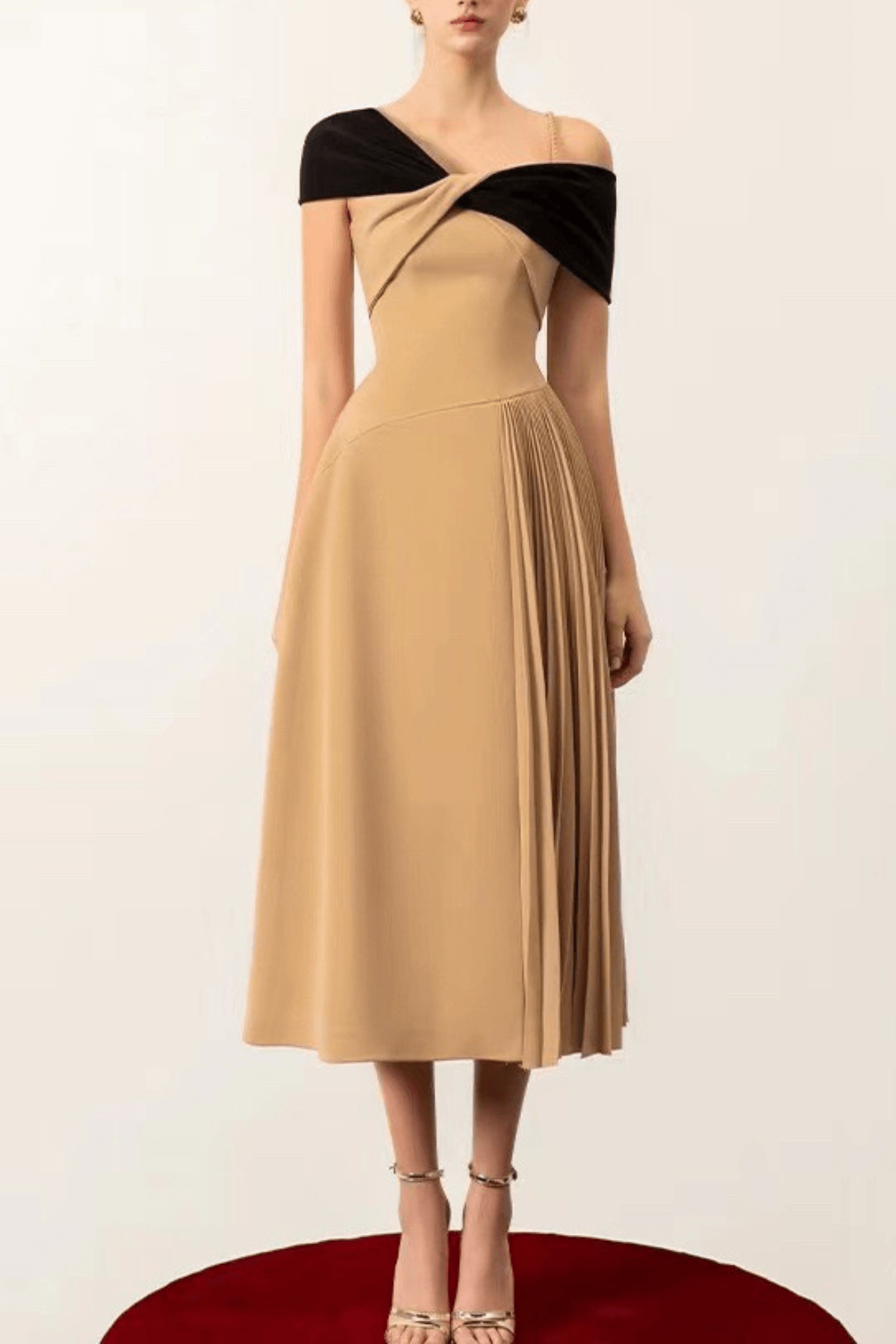 Two Tone Off-Shoulder Midi Dress