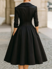 Vintage-Inspired Satin Midi Dress With Collar