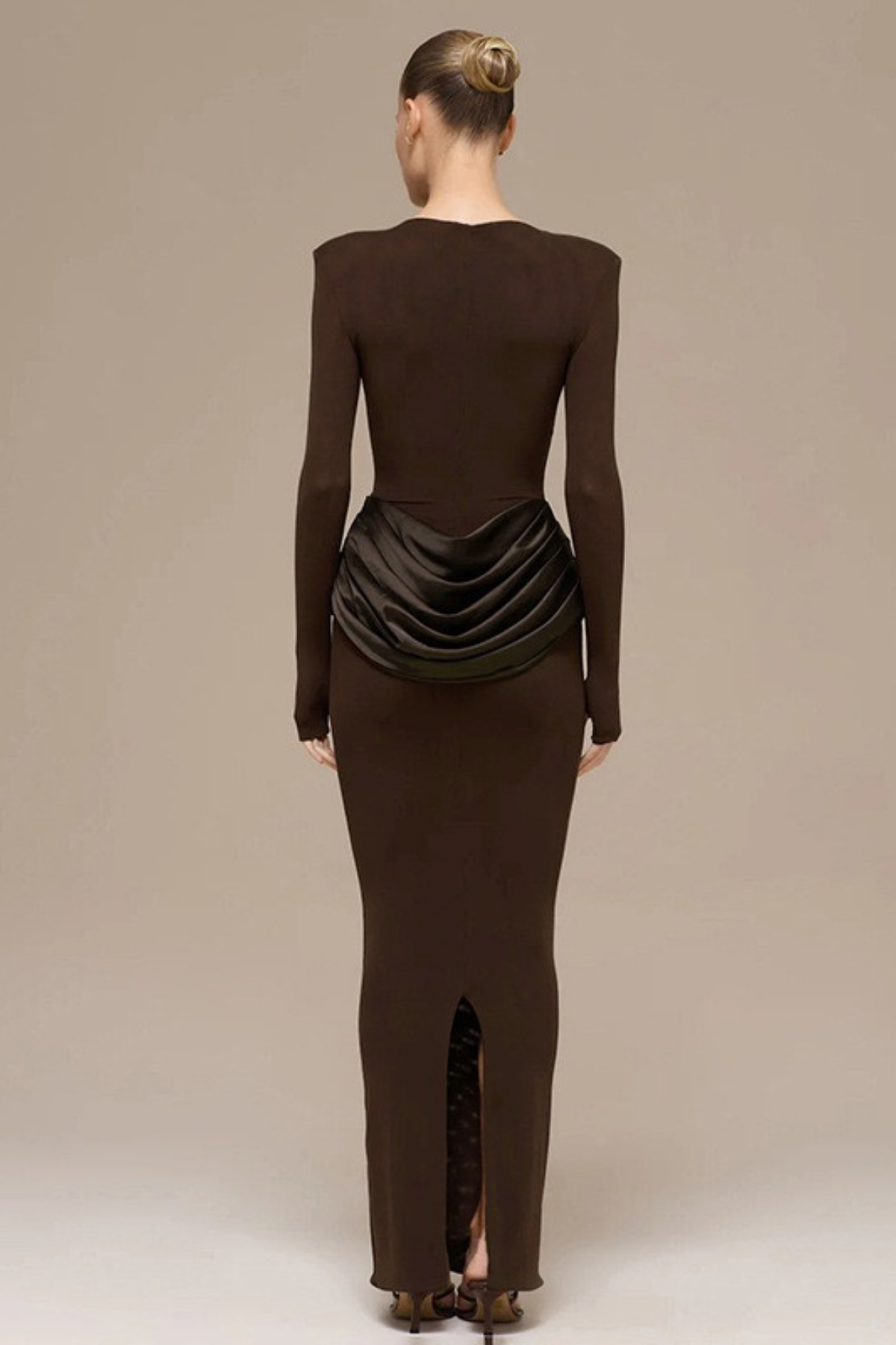 Brown Long Sleeve Bodycon Maxi Dress
