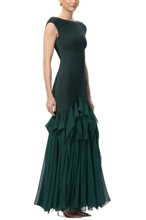 Ruffled Mesh Bodycon Bandage Maxi Dress in Green
