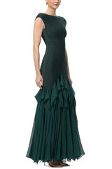 Ruffled Mesh Bodycon Bandage Maxi Dress in Green