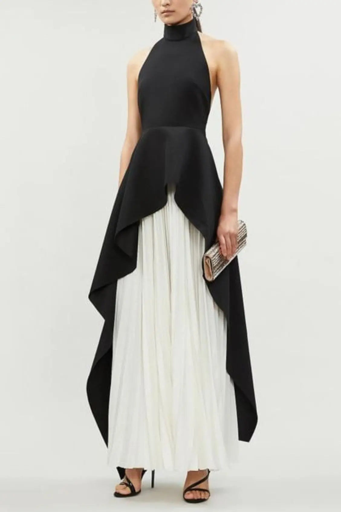 Bandage Halter Maxi Dress In Black and White