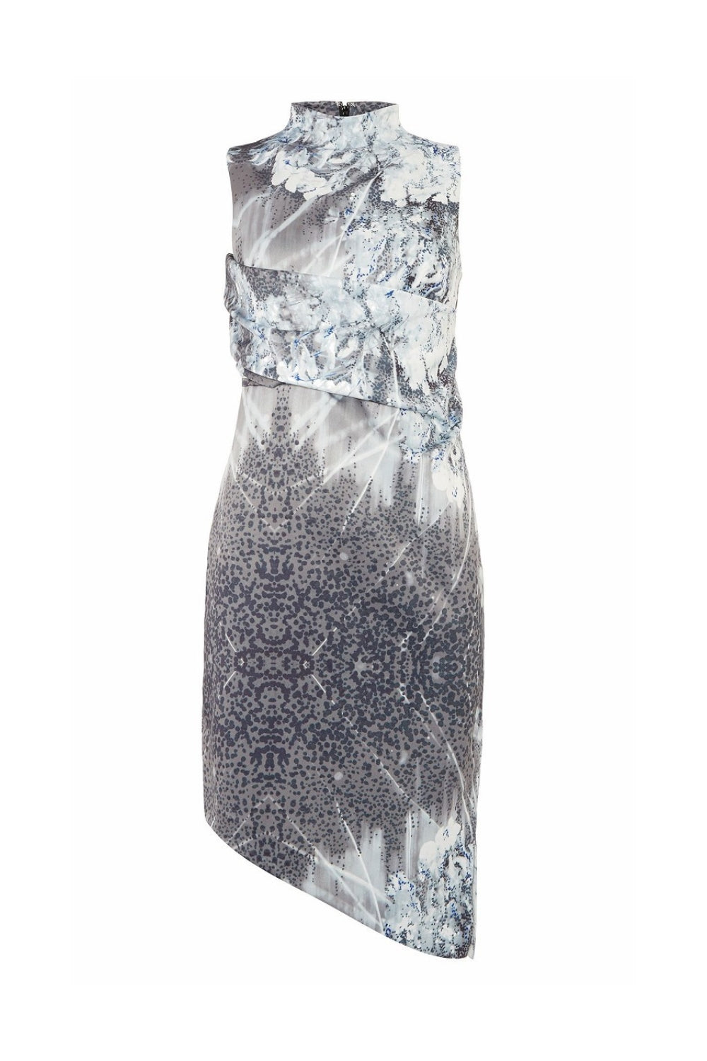 Print Satin Asymmetrical Slanted Hem Mini Dress