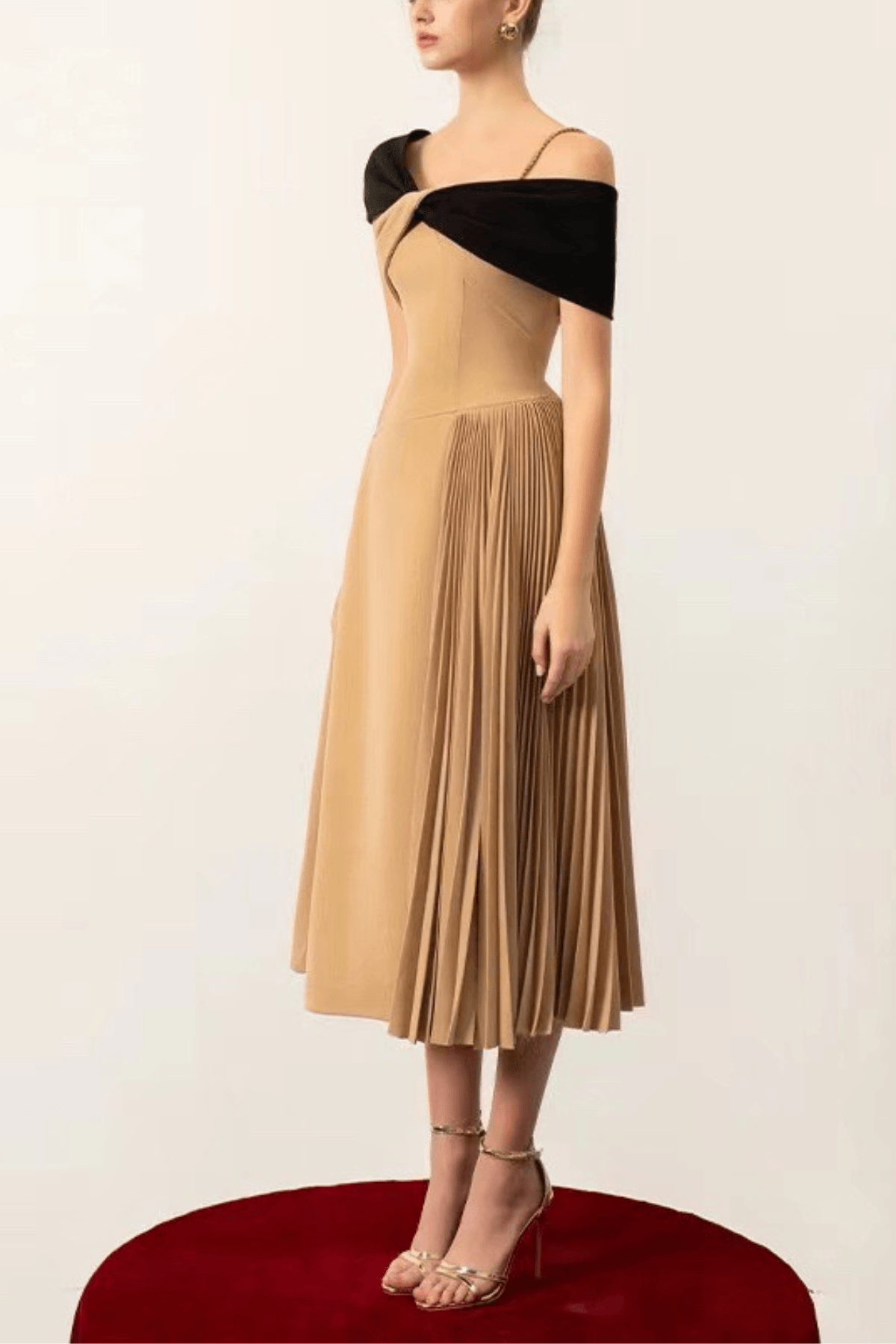 Two Tone Off-Shoulder Midi Dress