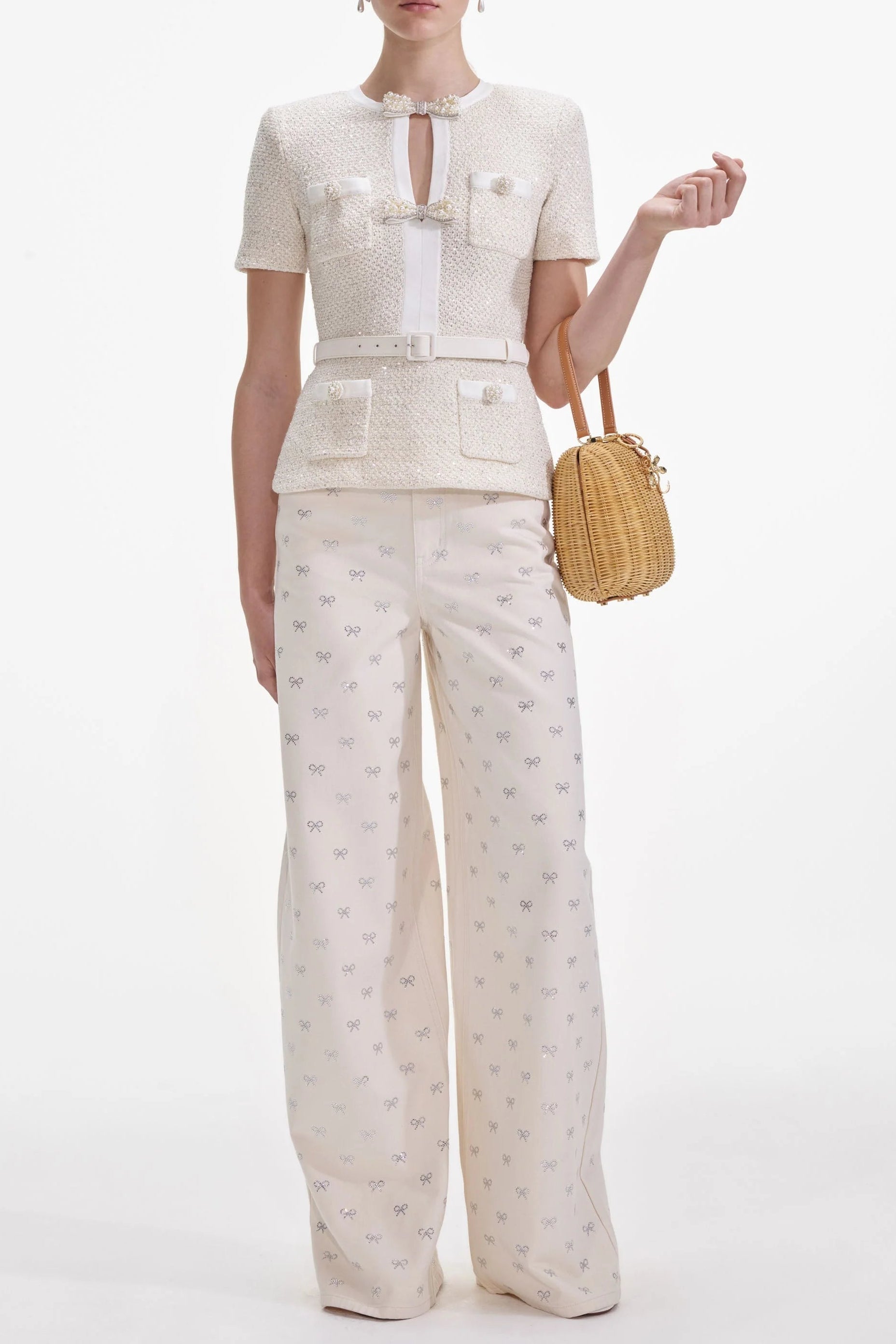 Cream Sequin Knit Top