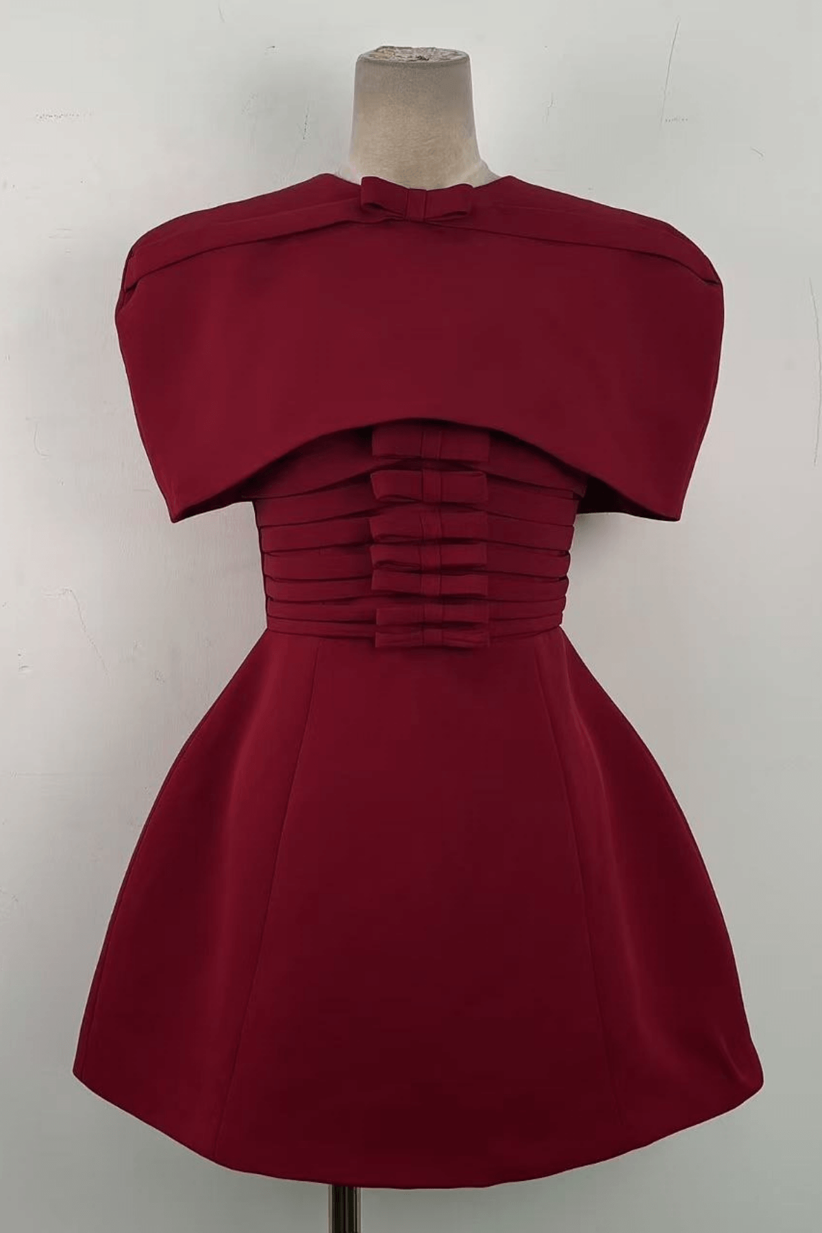 Red Cape Sleeve Ruched Mini Dress
