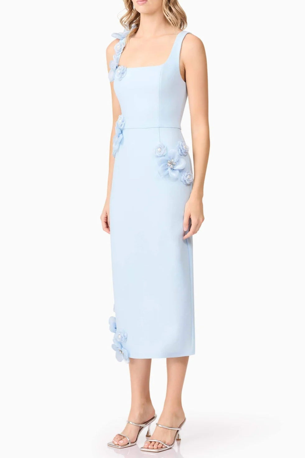 3D Flower Midi Dress in Blue