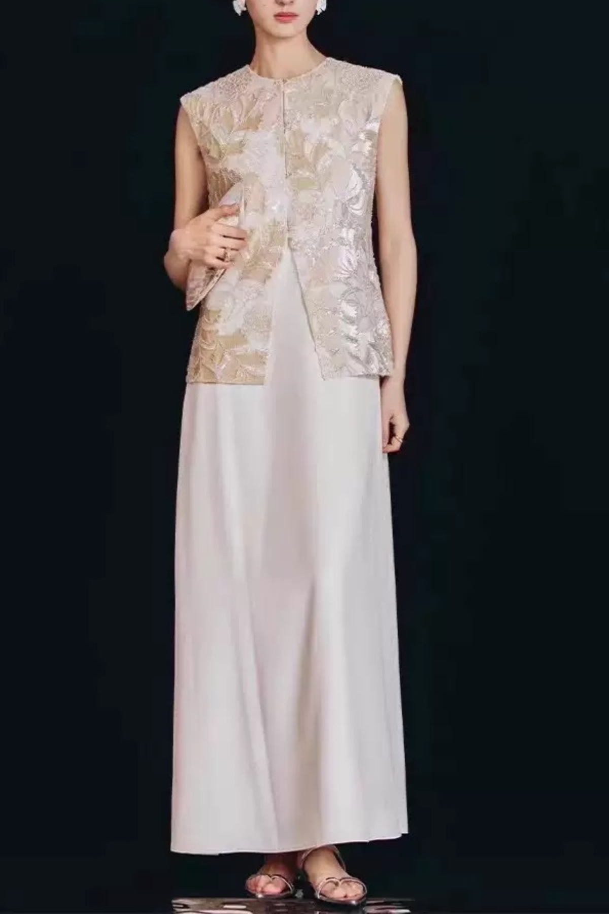 Embroidered Vest Two Piece Sleeveless Maxi Dress