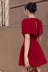 Red Cape Sleeve Ruched Mini Dress