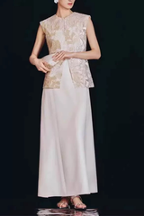 Embroidered Vest Two Piece Sleeveless Maxi Dress