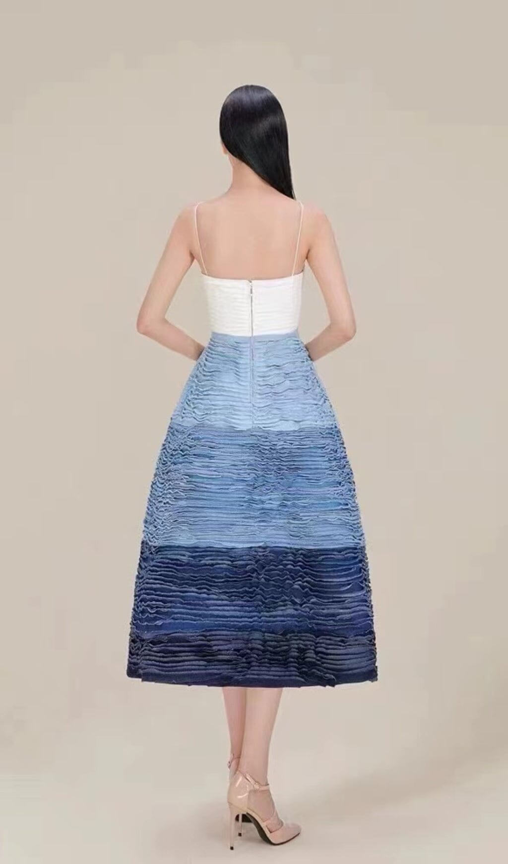 Blue Ripple Halter Mini Dress