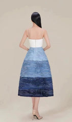 Blue Ripple Halter Mini Dress