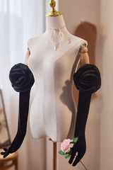 3D Rose Decor Black Long Gloves