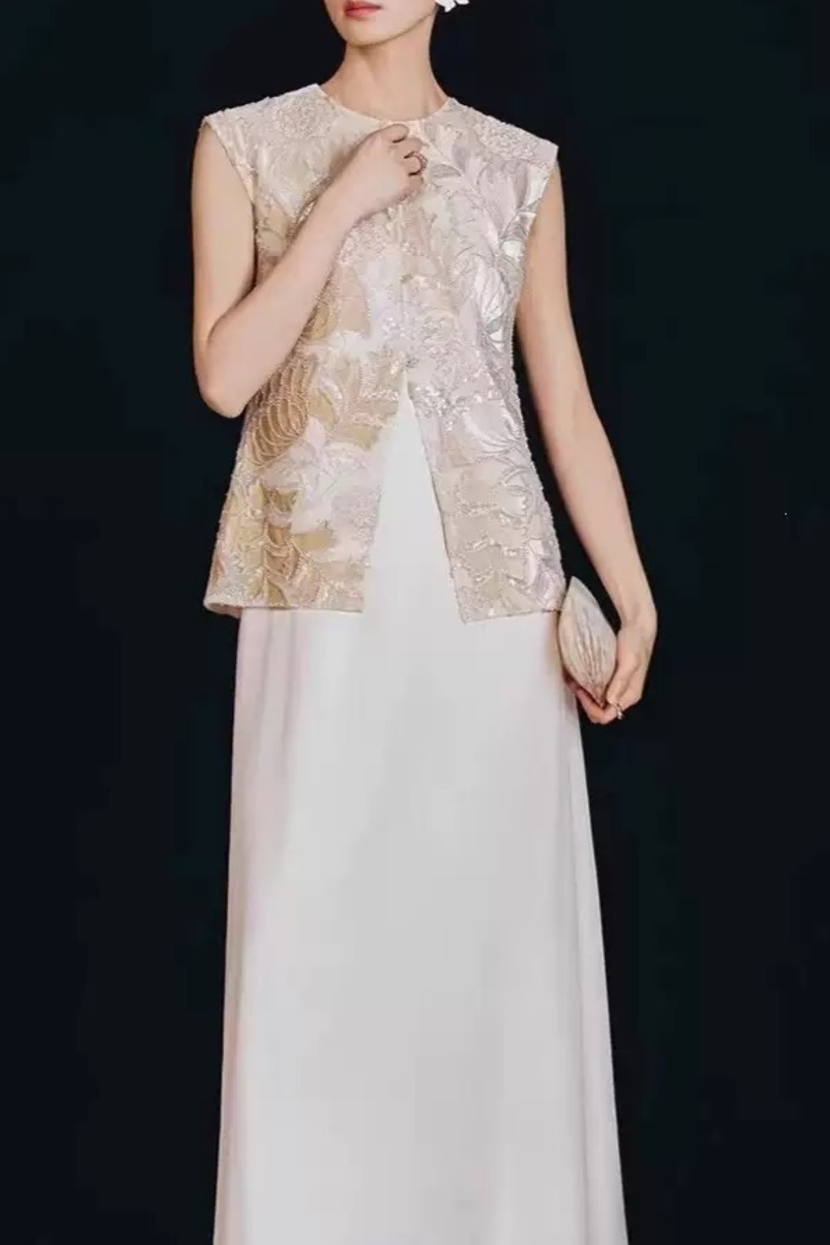 Embroidered Vest Two Piece Sleeveless Maxi Dress
