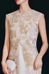 Embroidered Vest Two Piece Sleeveless Maxi Dress