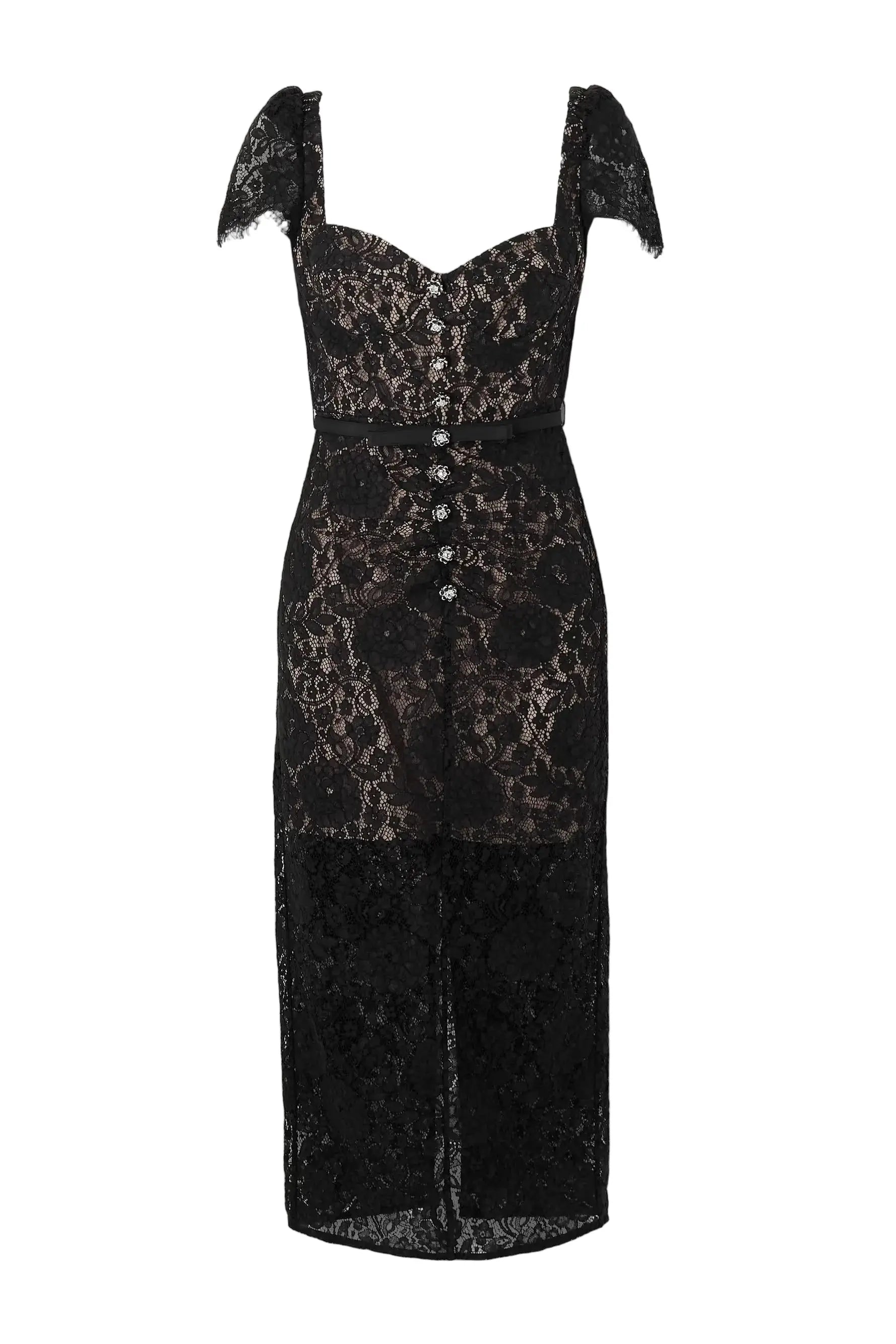 Black Embellished Cotton-Blend Lace Midi Dress