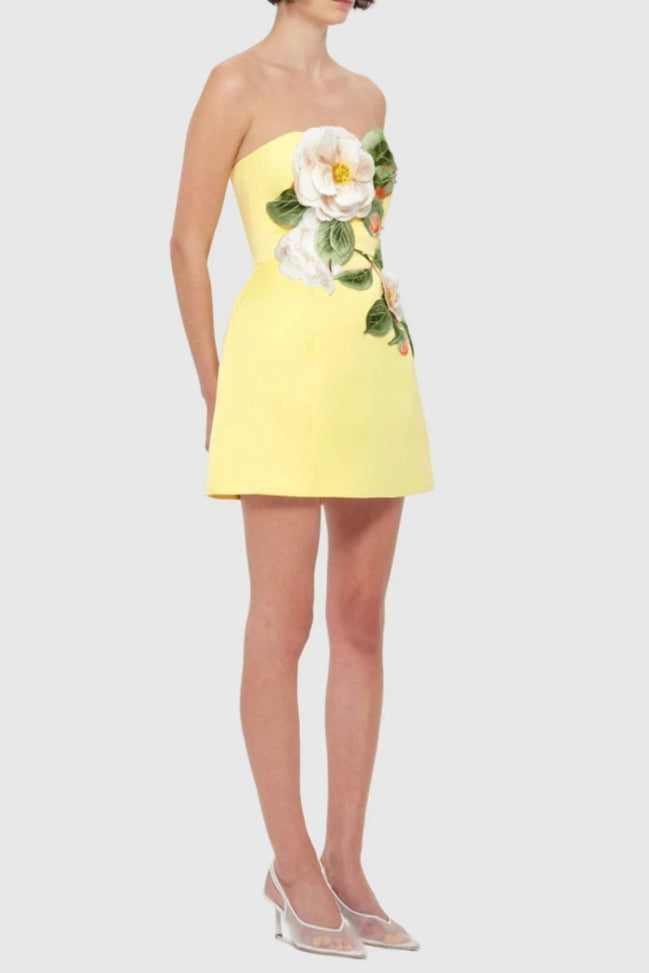 Floral Bustier Mini Dress in Yellow