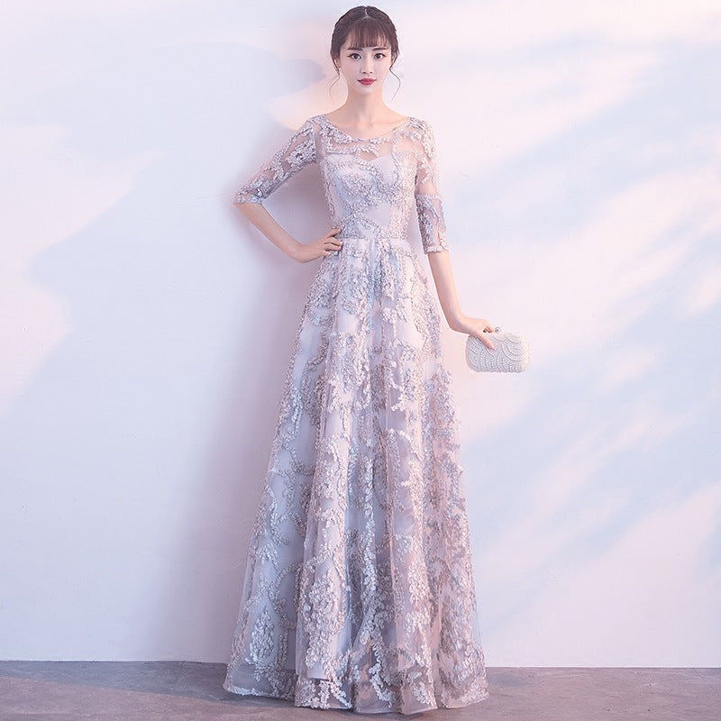 Queena Champagne Long Evening Gown Suitable for Banquets Maxi Dress