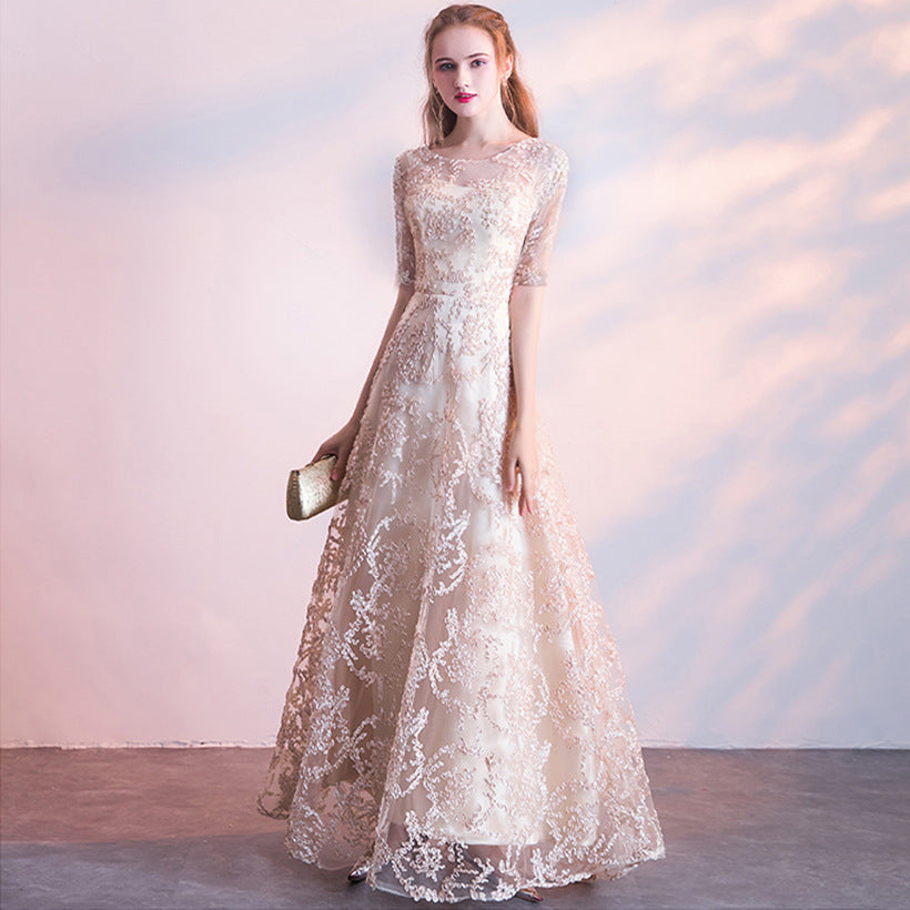 Queena Champagne Long Evening Gown Suitable for Banquets Maxi Dress