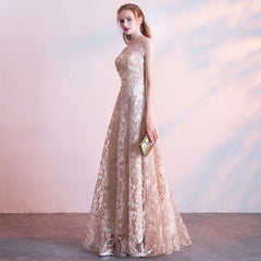 Queena Champagne Long Evening Gown Suitable for Banquets Maxi Dress