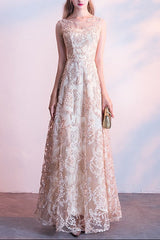 Queena Champagne Long Evening Gown Suitable for Banquets Maxi Dress