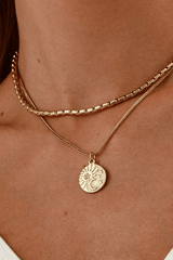 Sun Moon Coin Pendant Layered Gold Necklace