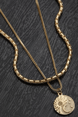 Sun Moon Coin Pendant Layered Gold Necklace