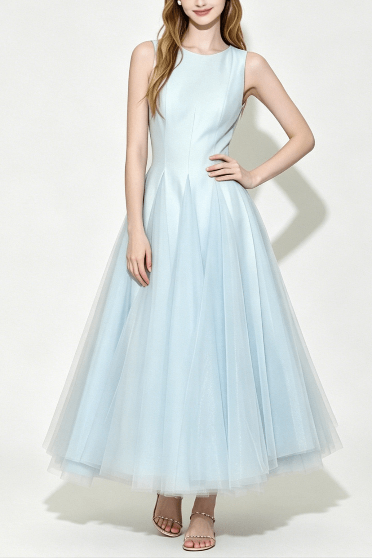 Light Blue A Line Midi Dress