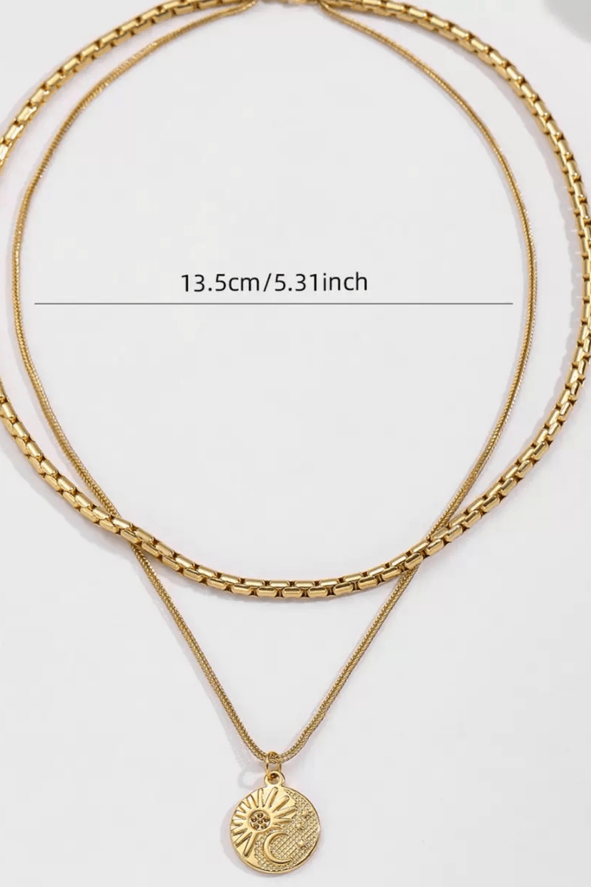 Sun Moon Coin Pendant Layered Gold Necklace
