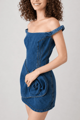 Off Shoulder 3D Rose Detail Corset Mini Dress