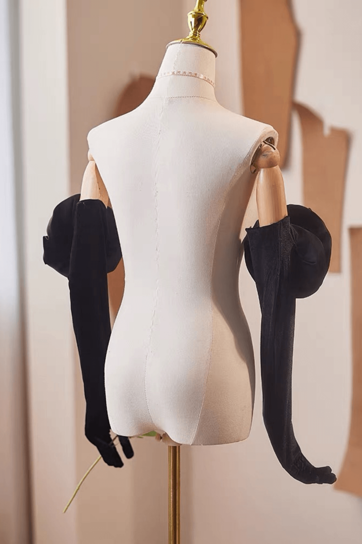 3D Rose Decor Black Long Gloves