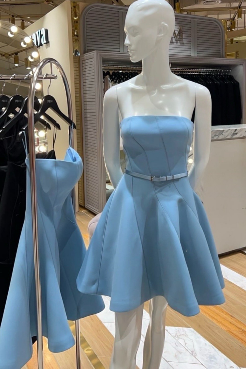 Off-Shoulder Sleeveless Mini Dress in Blue