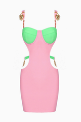 Color-Block Bodycon Dress with Gold Shell Accents