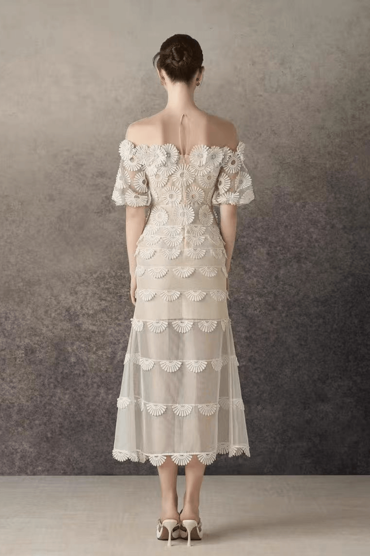 Off Shoulder Lace floral midi dress