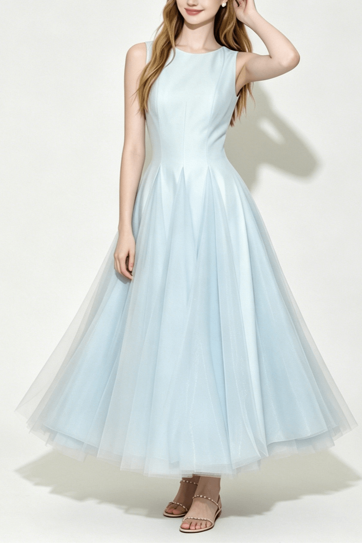 Light Blue A Line Midi Dress