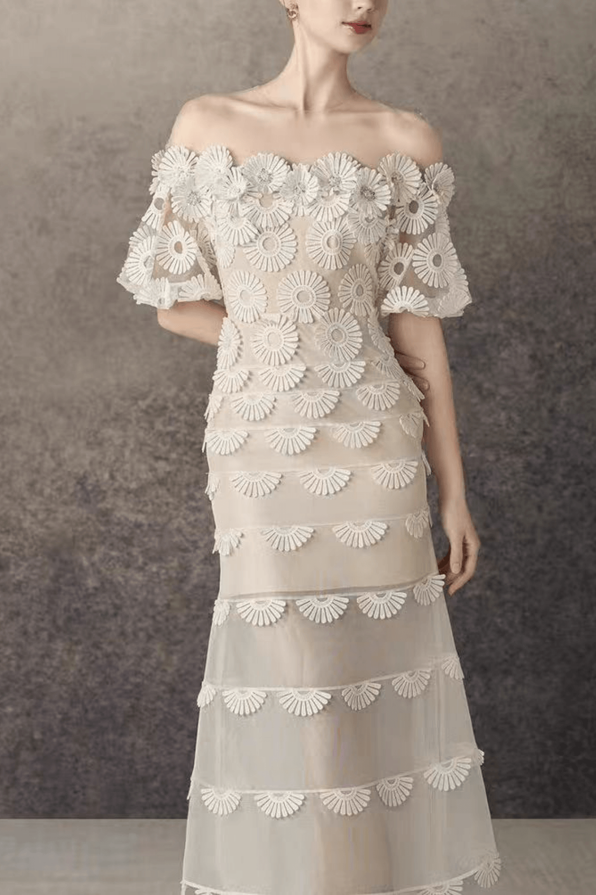 Off Shoulder Lace floral midi dress