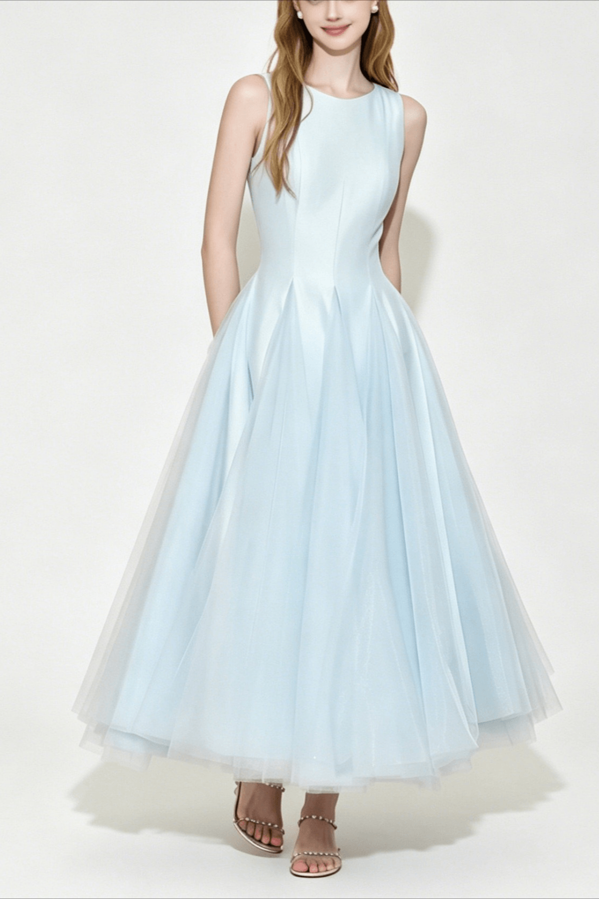 Light Blue A Line Midi Dress