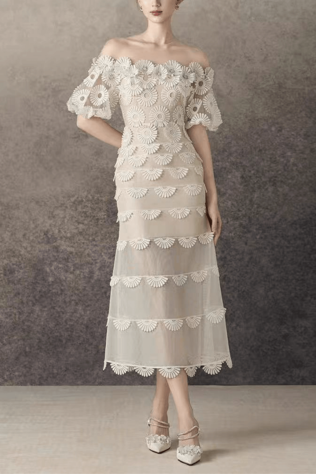 Off Shoulder Lace floral midi dress