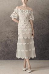 Off Shoulder Lace floral midi dress