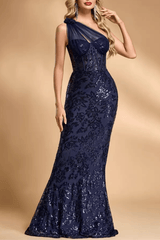 Sequin One Shoulder Evening Gown