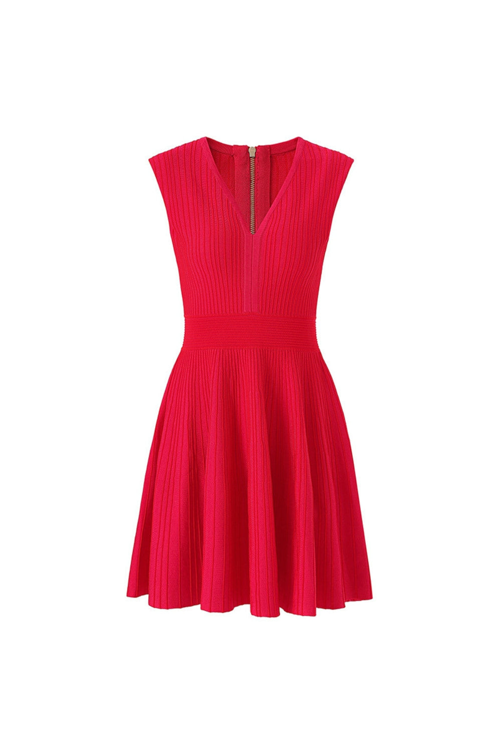 V-Neck Sleeveless Knit Mini Dress in Red
