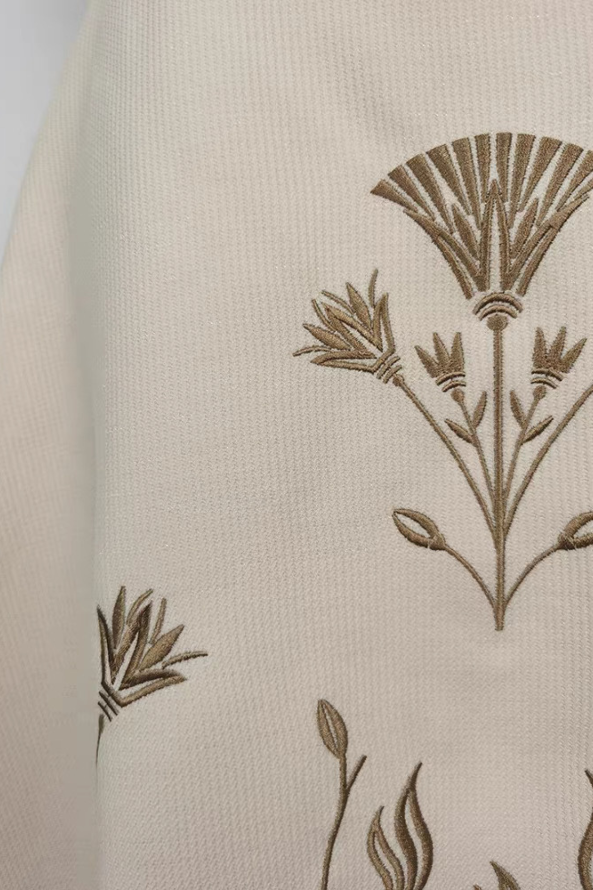 Beige Botanical Embroidery Midi Dress