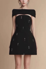 Off Shoulder Rhinestone Mini Dress