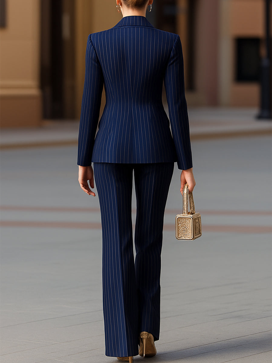 Navy PinDouble-Breasted Suit Set
