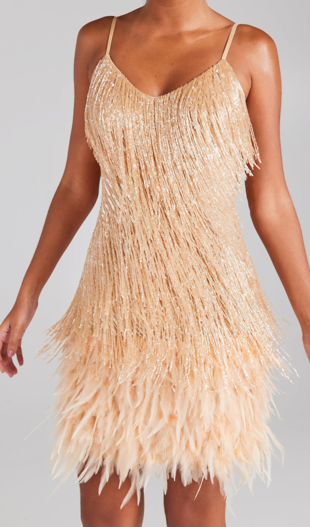 White Tassel Feather Mini Dresses