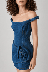 Off Shoulder 3D Rose Detail Corset Mini Dress