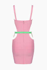 Color-Block Bodycon Dress with Gold Shell Accents